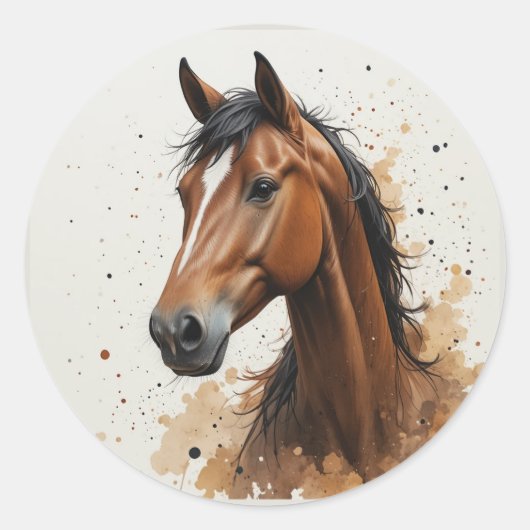 美しいモルガン+馬+動物アート ラウンドシール (正面)