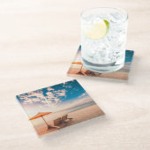 美しいモルディブのビーチの日没 ガラスコースター (アングル)