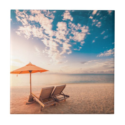 美しいモルディブのビーチの日没 タイル (正面)