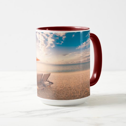 美しいモルディブのビーチの日没 マグカップ (正面右)