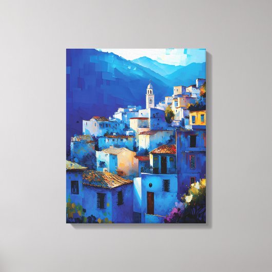 美しいモロッコブルーメディナシティチェフチャウエン キャンバスプリント (正面)