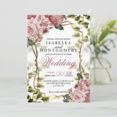 美しいモーブの花のウェディング 招待状 (スタンド正面)