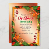 美しいヤドリギフレームクリスマスディナーパーティー 招待状 (正面/裏面)