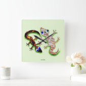 美しいヤモリ スクエア壁時計 (ホーム)