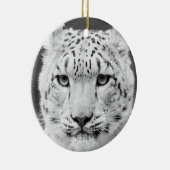 美しいユキヒョウの白黒ポートレート セラミックオーナメント (右)