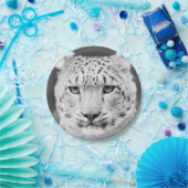 美しいユキヒョウの白黒ポートレート ペーパープレート (パーティー)