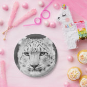 美しいユキヒョウの白黒ポートレート ペーパープレート (パーティー)