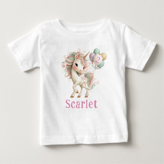 美しいユニコーンと風船の誕生日Tシャツ ベビーTシャツ (正面)