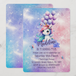 美しいユニコーンと風船をテーマにした招待状 招待状