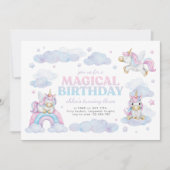 美しいユニコーンの女の子の1歳誕生日招待状 招待状 (正面)