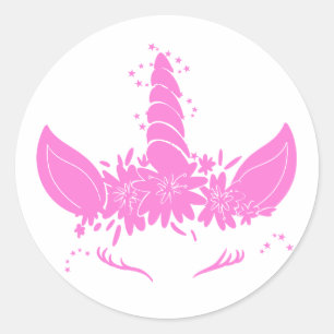 美しいユニコーンの頭 – 背景色を選択 ラウンドシール