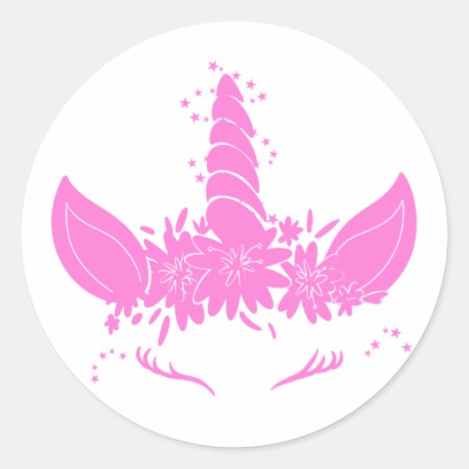 美しいユニコーンの頭 – 背景色を選択 ラウンドシール (正面)