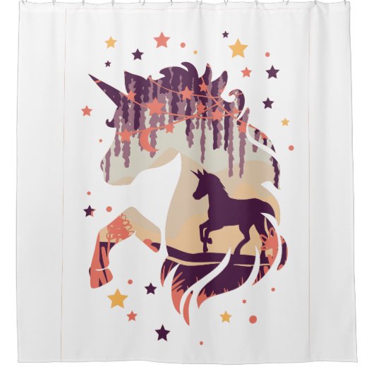 美しいユニコーンエレガント星ファンタジー シャワーカーテン (正面)
