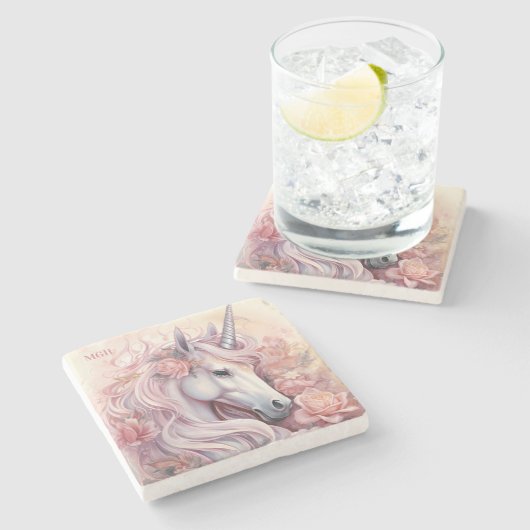 美しいユニコーンカスタムモノグラム ストーンコースター (横)