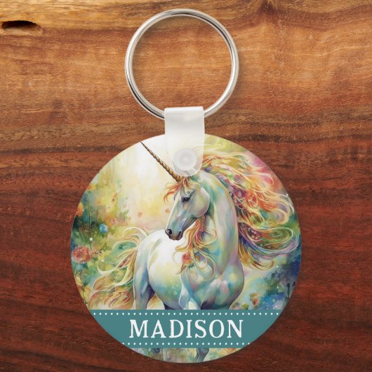 美しいユニコーンキーチェーンと名前をカスタムする キーホルダー (正面)