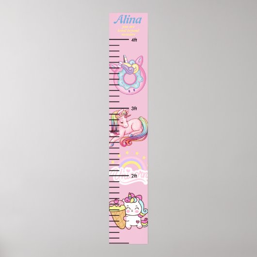 美しいユニコーンピンクのフローラ女の子の成長チャート ポスター (正面)