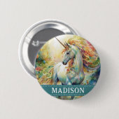 美しいユニコーンボタンと名前をカスタムする 缶バッジ (正面&裏面)