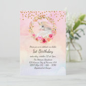 美しいユニコーン水色フローラ1st誕生日I 招待状 (スタンド正面)