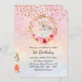 美しいユニコーン水色フローラ1st誕生日I 招待状 (正面/裏面)
