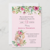 美しいユニコーン誕生日 招待状 (正面)