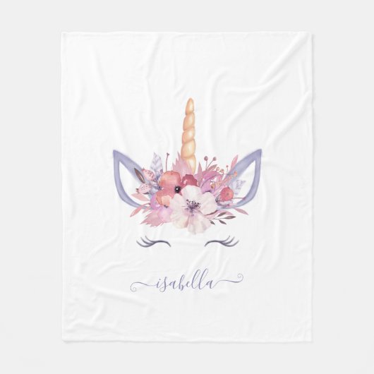 美しいユニコーン顔フローラ水の色名 フリースブランケット (正面)