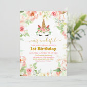 美しいユニコーン顔水彩1st誕生日 招待状 (スタンド正面)