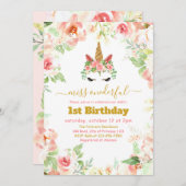 美しいユニコーン顔水彩1st誕生日 招待状 (正面/裏面)