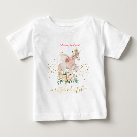 美しいユニコーン1歳の誕生日 ベビーTシャツ (正面)