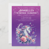 美しいユニコーン ピンク パープル オンブレ 女の子の誕生日 招待状 (正面)