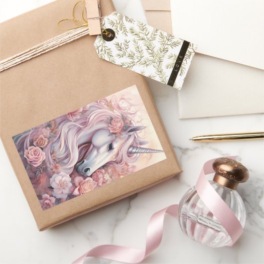 美しいユニコーン 長方形シール (ギフト)