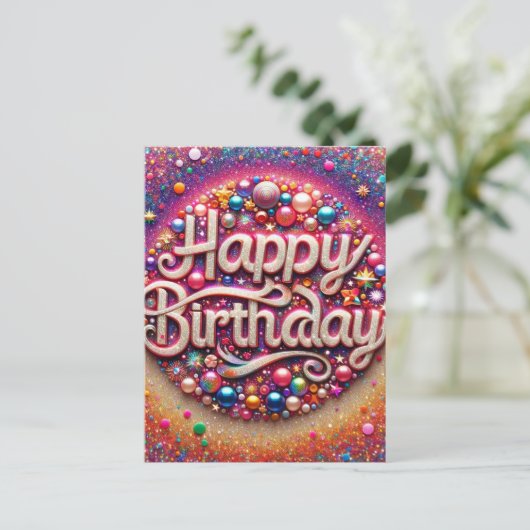 美しいユニークなデザインの誕生日ポストカード ポストカード (スタンド正面)