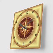 美しいユニーク金ゴールドとマルーンコンパス スクエア壁時計 (傾斜)