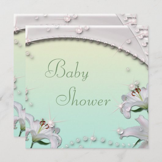 美しいユリおよび輝きの真新しいベビーシャワー 招待状 (正面/裏面)