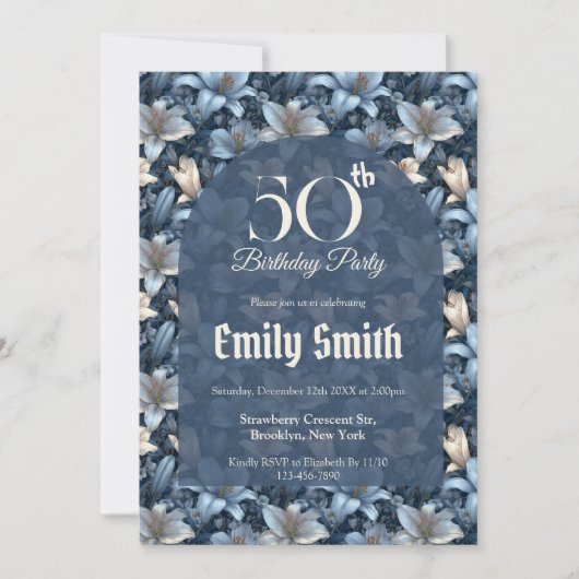 美しいユリのチャーム娘の誕生日 招待状 (正面)