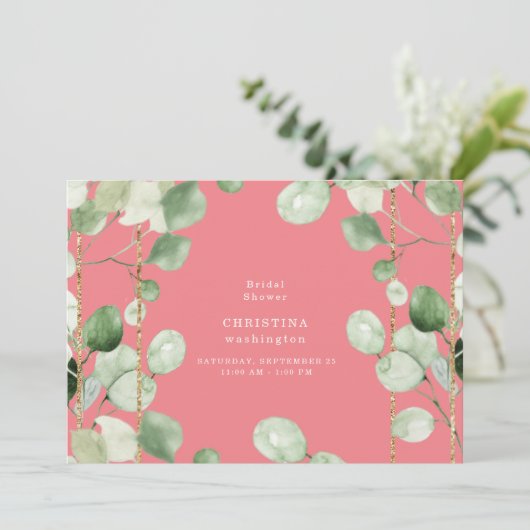 美しいユーカリのピーチ ブライダルシャワー 招待状 (スタンド正面)