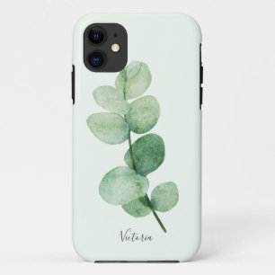 美しいユーカリ、緑、名前をカスタムする iPhone 11 ケース