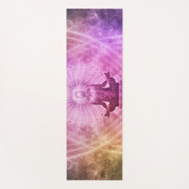 美しいヨガの黙想のはす姿勢のシルエット ヨガマット