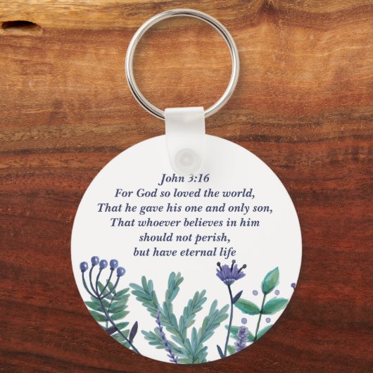 美しいヨハネ3:16かわいらしフローラ引用文 キーホルダー (正面)