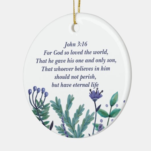 美しいヨハネ3:16かわいらしフローラ引用文 セラミックオーナメント (左)