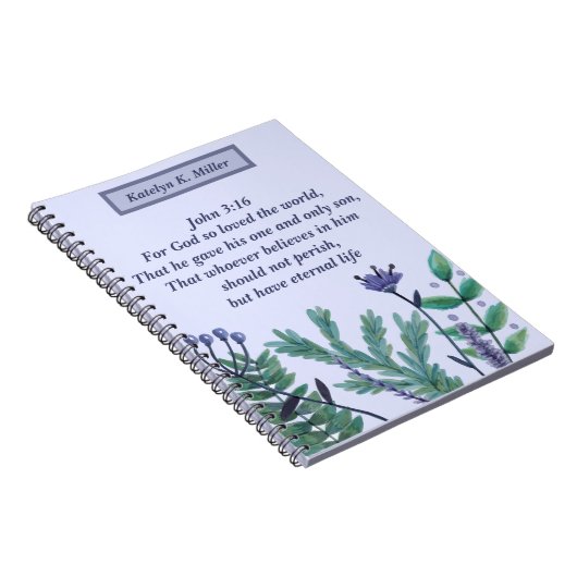 美しいヨハネ3:16かわいらしフローラ引用文 ノートブック (右側)