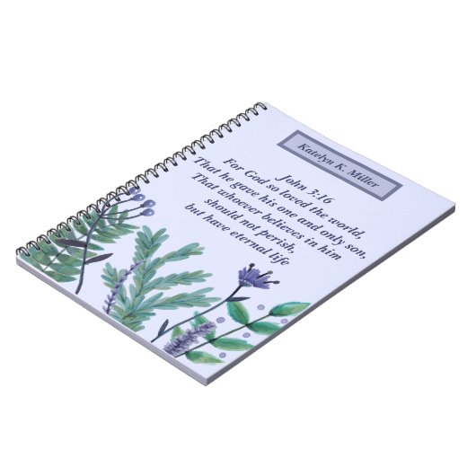 美しいヨハネ3:16かわいらしフローラ引用文 ノートブック (左側)