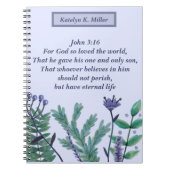 美しいヨハネ3:16かわいらしフローラ引用文 ノートブック (正面)