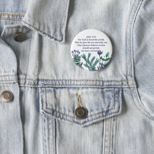 美しいヨハネ3:16かわいらしフローラ引用文 缶バッジ (インサイチュ)