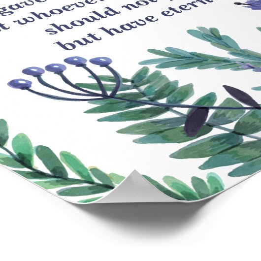 美しいヨハネ3:16クリスチャン感動的フローラ ポスター (角)