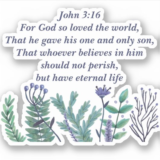 美しいヨハネ3:16聖書の聖句キリスト教のフローラ シール (正面)