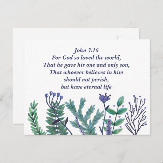 美しいヨハネ3:16聖書の聖句クリスチャン シーズンポストカード (正面/裏面)
