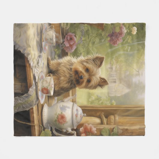 美しいヨークシャーテリア フリースブランケット (正面(横))