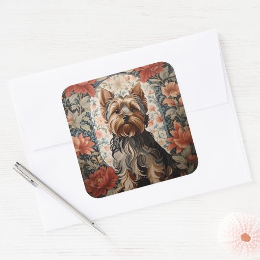 美しいヨークシャーテリア | Yorkshire Terrierポートレート スクエアシール (封筒)