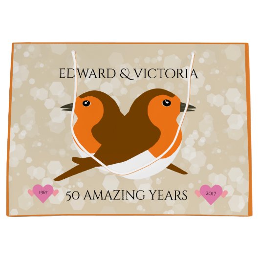 美しいヨーロッパのロビンズ：任意の年の記念日 ラージペーパーバッグ (正面)