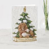 美しいライオンと子羊のクリスマス恵みをもたらす シーズンカード (正面)